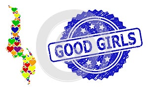 Good Girls Grunge Badge and Bright Heart Mosaic Map of Malawi for LGBT