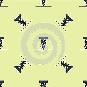 Blue Rotating drill digging a hole in a ground icon isolated seamless pattern on yellow background. Vector Illustration