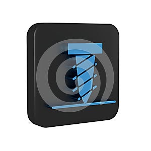 Blue Rotating drill digging a hole in a ground icon isolated on transparent background. Black square button.