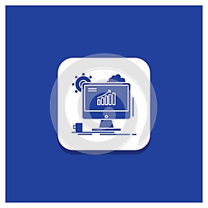 Blue Round Button for Analytics, chart, seo, web, Setting Glyph icon