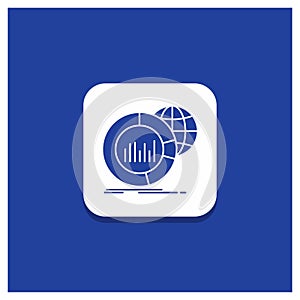 Blue Round Button for Big, chart, data, world, infographic Glyph icon