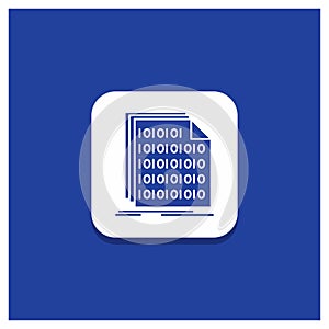 Blue Round Button for Binary, code, coding, data, document Glyph icon