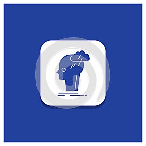 Blue Round Button for Brainstorm, creative, head, idea, thinking Glyph icon