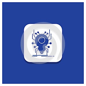 Blue Round Button for Bug, insect, spider, virus, App Glyph icon