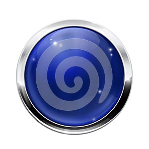 Blue round button with chrome frame