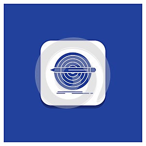 Blue Round Button for Design, goal, pencil, set, target Glyph icon