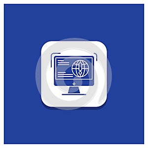 Blue Round Button for information, content, development, website, web Glyph icon