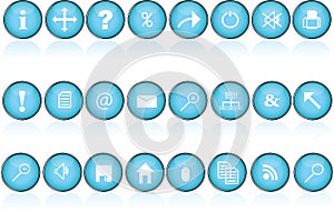 Blue round buttons with icons for pc