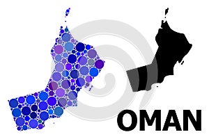 Blue Round Dot Mosaic Map of Oman