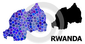 Blue Round Dot Mosaic Map of Rwanda