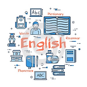 Blue round English Subject concept
