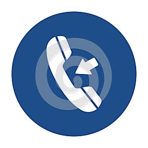 Blue round incoming call icon, button isolated on a white background.