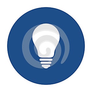 Blue round light bulb icon, button isolated on a white background.