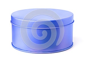 Blue round metal box