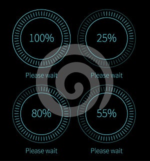 Blue round progress bars. Vector abstract symbol for webpage design.