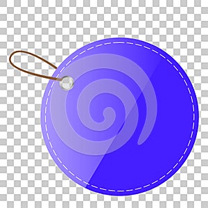 Blue Rounded Blank Tag with stiching, at transparent effect background