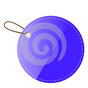 Blue Rounded Blank Tag with sticthing, isolated on white