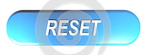 Blue rounded rectangle push button RESET - 3D rendering