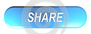 Blue rounded rectangle push button SHARE - 3D rendering