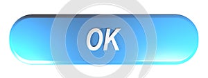 Blue rounded rectangle push button OK - 3D rendering