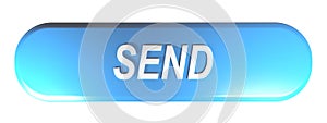 Blue rounded rectangle push button SEND - 3D rendering