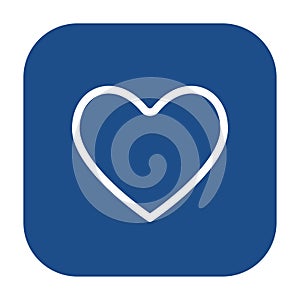 Blue rounded square heart outline icon, button.