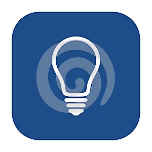 Blue rounded square light bulb line icon, button.