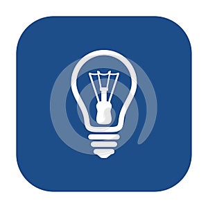 Blue rounded square light bulb line icon, button.