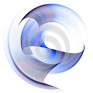 Blue rounded wavy elements are gracefully curved and rotated in a circle on a white background. Graphic design element. 3d