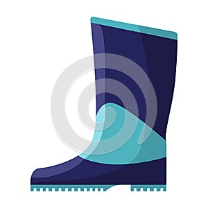 Blue rubber boot isolated in flat style. Gumboot on white background. Waterproof footwear
