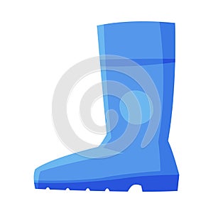 Blue Rubber Boot, Side View Flat Style Vector Illustration on White Background
