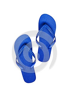 Blue rubber flip flops, isolated on white background