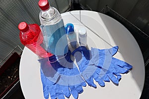Blue rubber gloves and protection supplys 3