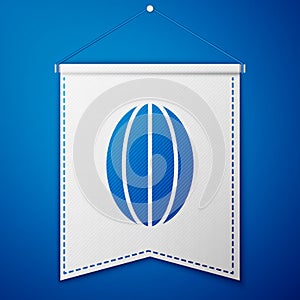 Blue Rugby ball icon isolated on blue background. White pennant template. Vector Illustration