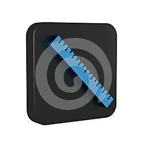 Blue Ruler icon isolated on transparent background. Straightedge symbol. Black square button.