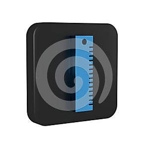 Blue Ruler icon isolated on transparent background. Straightedge symbol. Black square button.