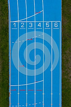 Blue Running Track Aerial View