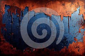 Blue rusted metal backround, distressed grunge background. Old metallic iron panel