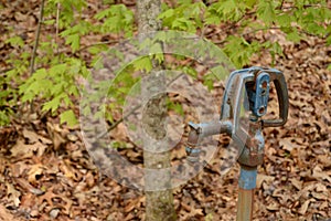 Blue rustic water spout