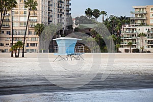 Blue safe guard tower on the beach