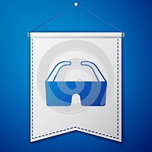 Blue Safety goggle glasses icon isolated on blue background. White pennant template. Vector