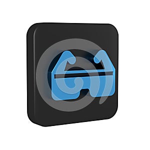 Blue Safety goggle glasses icon isolated on transparent background. Black square button.