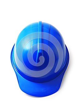 Blue safety helmet on white, hard hat isolated clipping path.