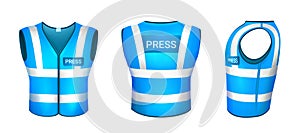 Blue safety vest for press with reflective elements