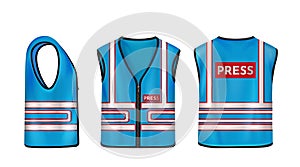 Blue safety vest for press with reflective stripes