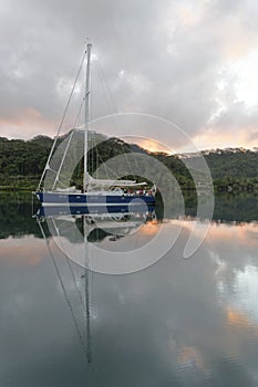 Blue sailing yacht