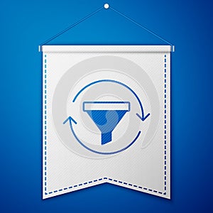 Blue Sales funnel with chart for marketing and startup business icon isolated on blue background. Infographic template