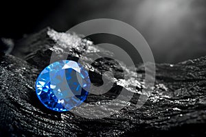 Blue sapphire on black coal background photo