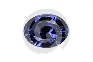 Blue Sapphire gemstone, top view. Oval cut, 1.25 carats.