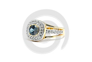 Blue Sapphire with white diamond and gold ring